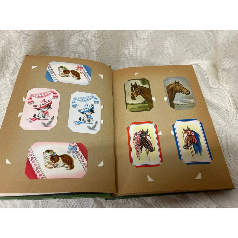 Vintage 1940s 1950s My Card Collection Album Full Pinup Girls Horses Dogs Swap - Picture 3 of 10